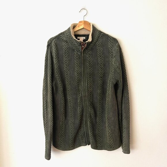 Carbon2Cobalt Timberline Green Zip Up Cable Knit Cotton Cardigan Sweater Men's L - Picture 1 of 9